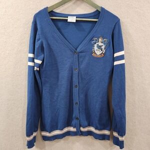 Harry Potter Ravenclaw Cardigan Sweater Blue Knit V-Neck Striped Womens Large